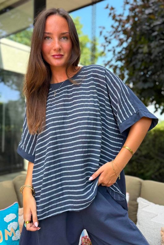 Below Deck Cheesecloth Stripe Tee Navy